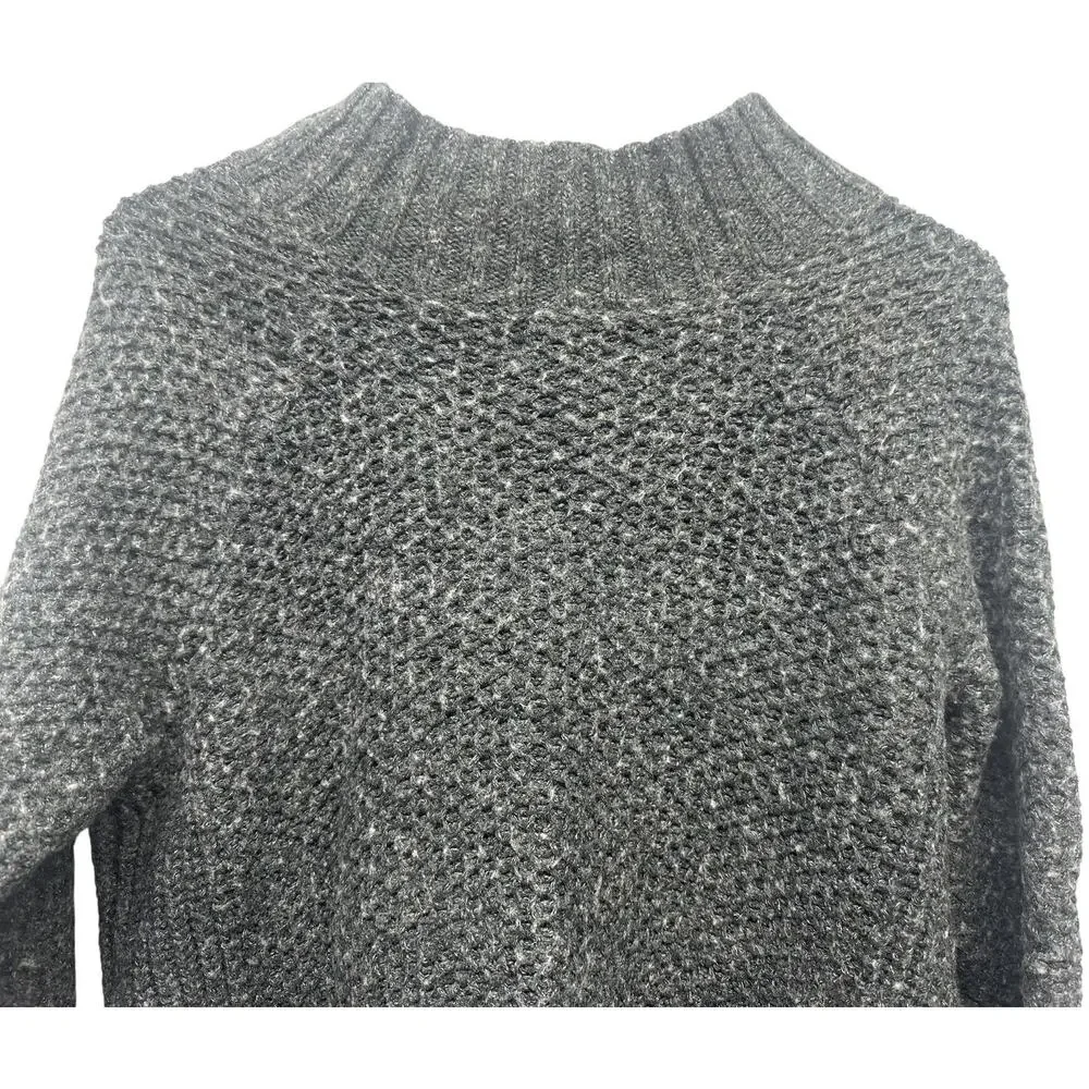 American Eagle Sweater Men Large Gray Mock Neck Wool Blend Chunky Preppy Minimal